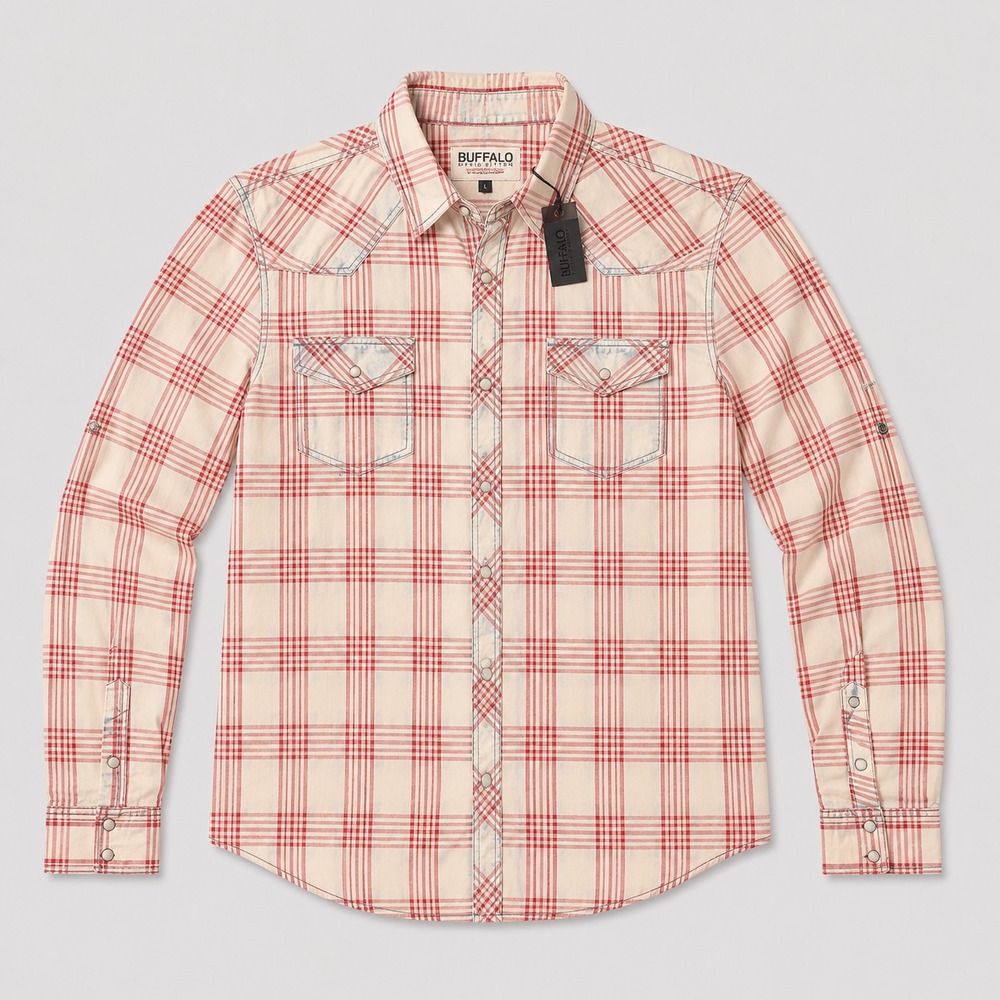 Buffalo David Bitton Mens Large Plaid Western Snap Button Shirt NWT Red